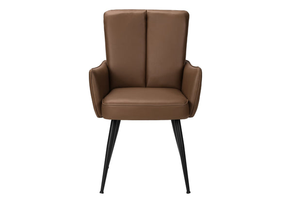 Dining Chair Set of 2 Faux Leather Upholstered with Black Metal Legs Modern Style