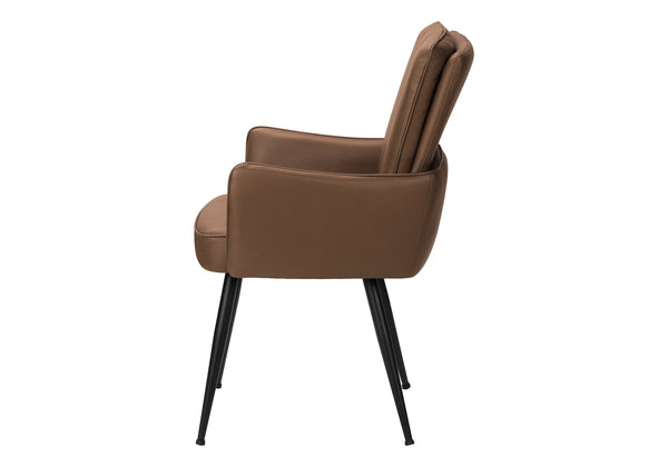Dining Chair Set of 2 Faux Leather Upholstered with Black Metal Legs Modern Style