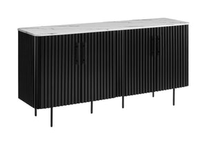 Monarch Specialties Cabinet, Sideboard Buffet with Faux Marble Top and Black Laminate Base for Dining Rooms I 1225