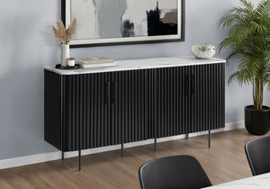 Cabinet, Sideboard Buffet with Faux Marble Top and Black Laminate Base for Dining Rooms