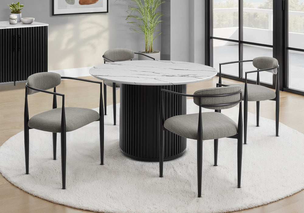 Monarch Specialties Dining Table 48 Inch Round Faux Marble Top Pedestal Base Modern Two Tone I 1227