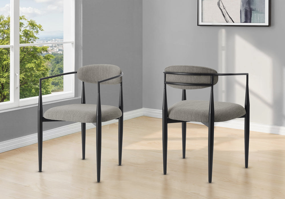 Monarch Specialties Dining Chair Set of 2 Grey Fabric Foam Padded Seats with Black Metal Legs I 1228