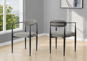 Dining Chair Set of 2 Grey Fabric Foam Padded Seats with Black Metal Legs