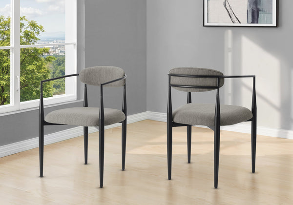 Dining Chair Set of 2 Grey Fabric Foam Padded Seats with Black Metal Legs
