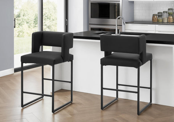 Barstool, Set of 2 Padded Faux Leather Seats with Metal Frame for Kitchen Islands