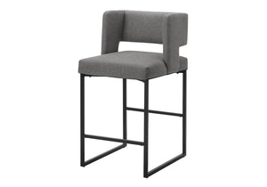 Monarch Specialties Barstool, Set of 2 Grey Fabric Padded Seat Black Metal Legs for Kitchen Islands I 1249