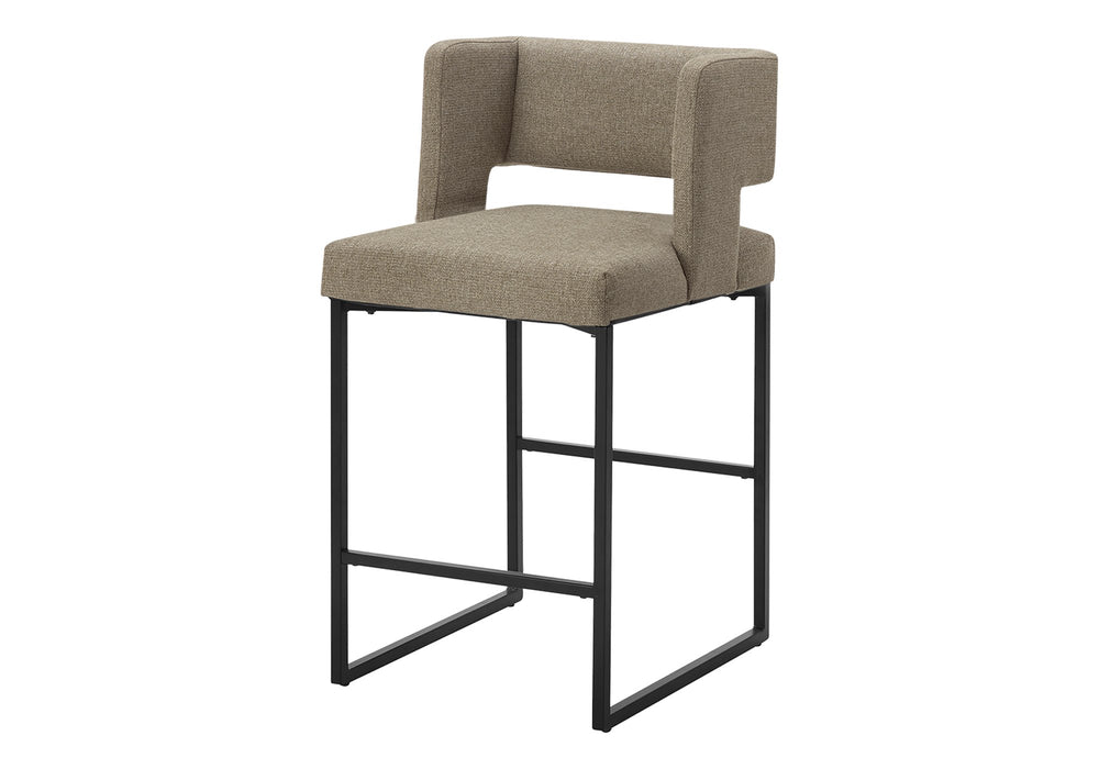 Monarch Specialties Barstool, Set of 2 Brown Fabric Padded Seat Black Metal Legs Modern Kitchen Island I 1250