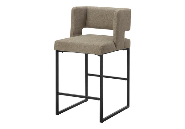 Monarch Specialties Barstool, Set of 2 Brown Fabric Padded Seat Black Metal Legs Modern Kitchen Island I 1250