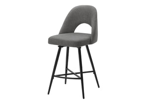 Monarch Specialties Barstool, Set of 2 Swivel Grey Fabric Padded Seat Black Metal Kitchen Counter I 1253