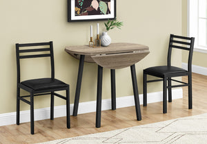 Monarch Specialties Dining Table Set, 3pcs Set, Small, 35" Drop Leaf, Kitchen, Black Metal, Brown Laminate, Contemporary, Modern Dark Taupe,Black, Black Mdf,Foam,Laminate,Metal,Leather,Look I 1003