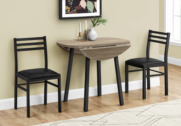 Monarch Specialties Dining Table Set, 3pcs Set, Small, 35" Drop Leaf, Kitchen, Black Metal, Brown Laminate, Contemporary, Modern Dark Taupe,Black, Black Mdf,Foam,Laminate,Metal,Leather,Look I 1003