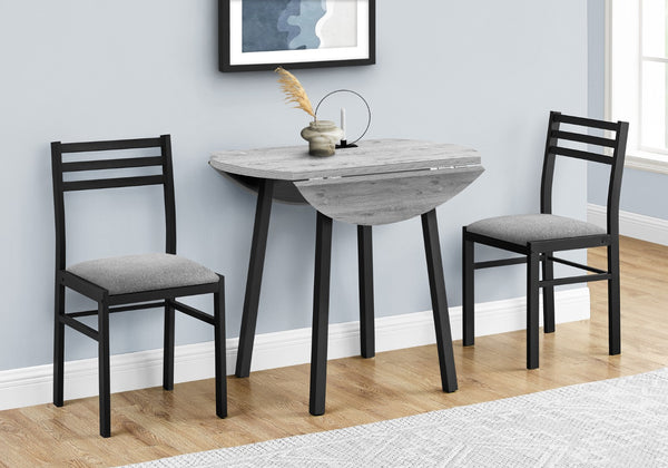 Monarch Specialties Dining Table Set, 3pcs Set, Small, 35" Drop Leaf, Kitchen, Black Metal, Grey Laminate, Contemporary, Modern Grey,Black, Black Mdf,Foam,Laminate,Metal,Cotton I 1007