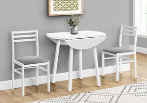 Monarch Specialties Dining Table Set, 3pcs Set, Small, 35" Drop Leaf, Kitchen, White Metal And Laminate, Grey Fabric, Contemporary, Modern White,Grey, Grey Mdf,Foam,Laminate,Metal,Cotton I 1011