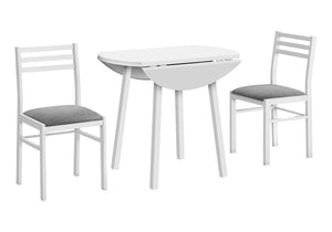 Monarch Specialties Dining Table Set, 3pcs Set, Small, 35" Drop Leaf, Kitchen, White Metal And Laminate, Grey Fabric, Contemporary, Modern White,Grey, Grey Mdf,Foam,Laminate,Metal,Cotton I 1011