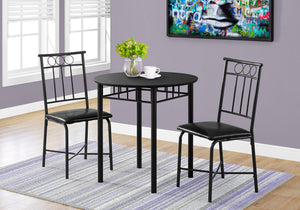 Monarch Specialties Dining Table Set, 3pcs Set, Small, 30" Round, Kitchen, Black Metal And Laminate, Leather Look, Contemporary, Modern Black Metal,Foam,Polyester I 1013