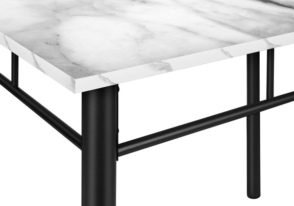 Monarch Specialties Dining Table Set, 5pcs Set, Small, 40" Rectangular, Kitchen, White Marble Look Laminate, Black Metal, Contemporary, Modern White,Black,Grey, Black,Grey Metal,Foam,Mdf,Cotton I 1014