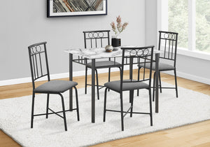 Monarch Specialties Dining Table Set, 5pcs Set, Small, 40" Rectangular, Kitchen, White Marble Look Laminate, Black Metal, Contemporary, Modern White,Black,Grey, Black,Grey Metal,Foam,Mdf,Cotton I 1014