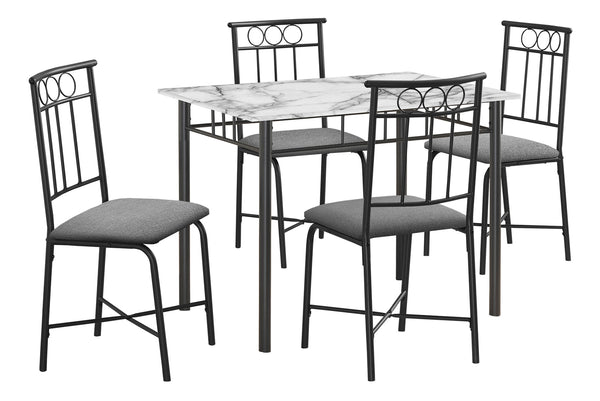 Monarch Specialties Dining Table Set, 5pcs Set, Small, 40" Rectangular, Kitchen, White Marble Look Laminate, Black Metal, Contemporary, Modern White,Black,Grey, Black,Grey Metal,Foam,Mdf,Cotton I 1014
