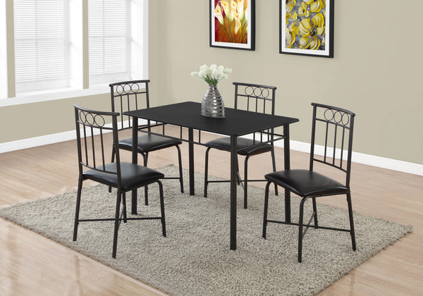 Monarch Specialties Dining Table Set, 5pcs Set, Small, 40" Rectangular, Kitchen, Black Metal, Black Leather Look, Contemporary, Modern Black Metal,Foam,Mdf,Polyurethane,Polyester I 1018