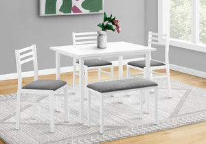 Monarch Specialties Dining Set, 5pcs Set, 40" Rectangular, Kitchen, Small, White Metal And Laminate, Grey Fabric, Contemporary, Modern White,Grey, Grey Metal,Foam,Mdf,Cotton I 1031