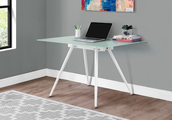 Monarch Specialties Computer Desk, Home Office, Laptop, 48"L, Work, White Metal, Tempered Glass, Contemporary, Modern White Tempered Glass,Metal I 1032