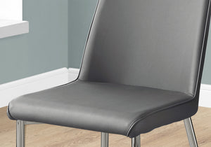 Monarch Specialties Dining Chair, Set Of 2, Side, Upholstered, Kitchen, Dining Room, Grey Leather Look, Chrome Metal, Contemporary, Modern Grey Foam,Metal,Leather,Look I 1035