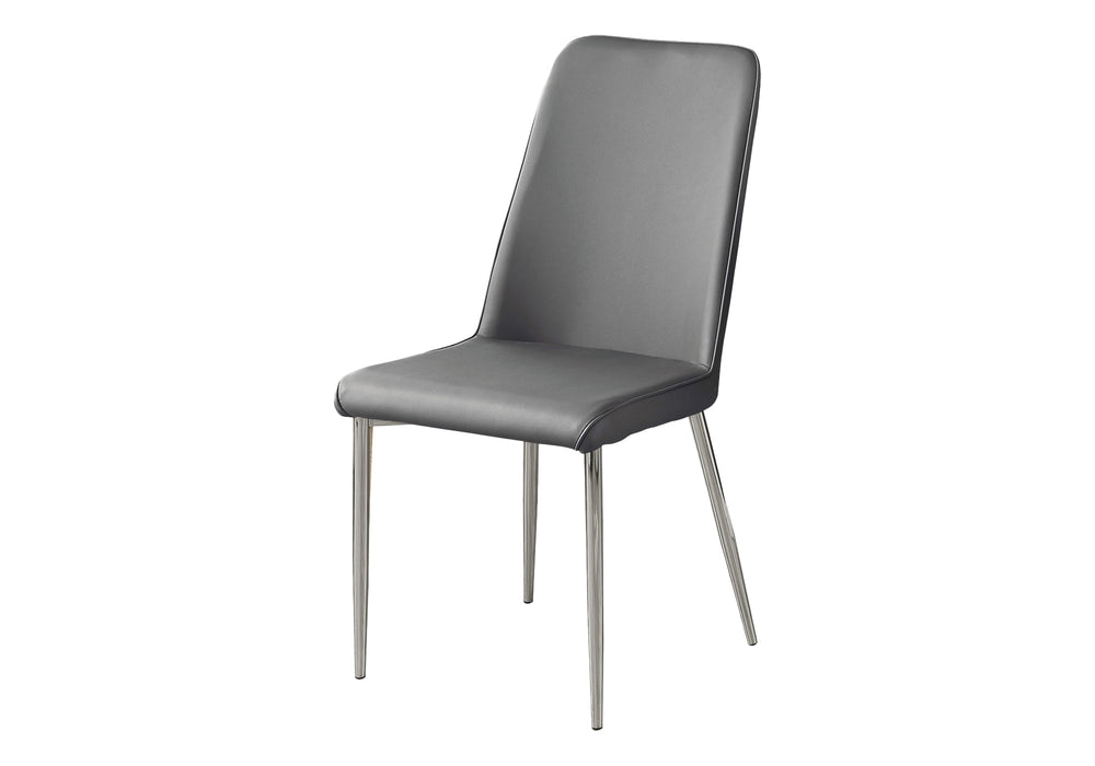 Monarch Specialties Dining Chair, Set Of 2, Side, Upholstered, Kitchen, Dining Room, Grey Leather Look, Chrome Metal, Contemporary, Modern Grey Foam,Metal,Leather,Look I 1035