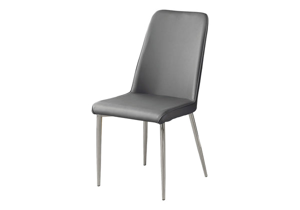 Monarch Specialties Dining Chair, Set Of 2, Side, Upholstered, Kitchen, Dining Room, Grey Leather Look, Chrome Metal, Contemporary, Modern Grey Foam,Metal,Leather,Look I 1035