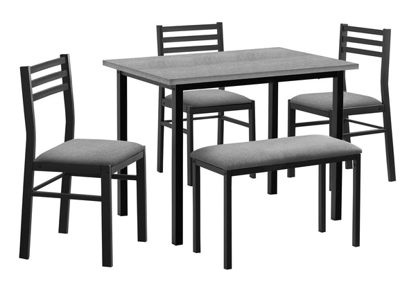 Monarch Specialties Dining Set, 5pcs Set, 40" Rectangular, Kitchen, Small, Black Metal, Grey Laminate, Grey Fabric, Contemporary, Modern Grey,Black, Black Metal,Foam,Mdf,Cotton I 1037