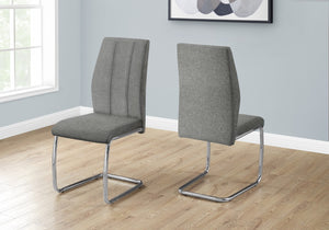 Monarch Specialties Dining Chair, Set Of 2, Side, Upholstered, Kitchen, Dining Room, 39" Height, Grey Fabric, Chrome Metal, Contemporary, Modern Grey Foam,Metal,Polyester I 1061