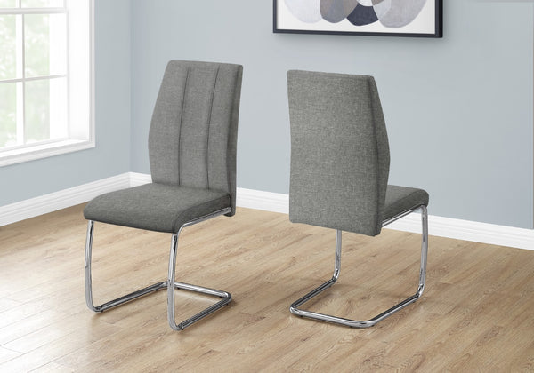 Monarch Specialties Dining Chair, Set Of 2, Side, Upholstered, Kitchen, Dining Room, 39" Height, Grey Fabric, Chrome Metal, Contemporary, Modern Grey Foam,Metal,Polyester I 1061