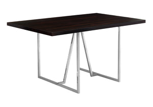 Monarch Specialties Dining Table, 60" Rectangular, Kitchen, Dining Room, Brown Laminate, Chrome Metal, Contemporary, Modern Espresso Hollow,Core,Mdf,Particle Board,Metal I 1064