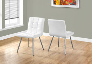 Monarch Specialties Dining Chair, Set Of 2, Side, Upholstered, Kitchen, Dining Room, White Leather Look, Chrome Metal, Contemporary, Modern White Foam,Metal,Polyurethane,Leather,Look I 1071