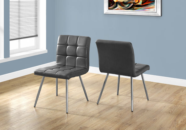 Monarch Specialties Dining Chair, Set Of 2, Side, Upholstered, Kitchen, Dining Room, Grey Leather Look, Chrome Metal, Contemporary, Modern Grey Foam,Metal,Polyurethane,Leather,Look I 1072