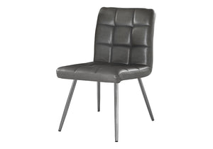 Monarch Specialties Dining Chair, Set Of 2, Side, Upholstered, Kitchen, Dining Room, Grey Leather Look, Chrome Metal, Contemporary, Modern Grey Foam,Metal,Polyurethane,Leather,Look I 1072