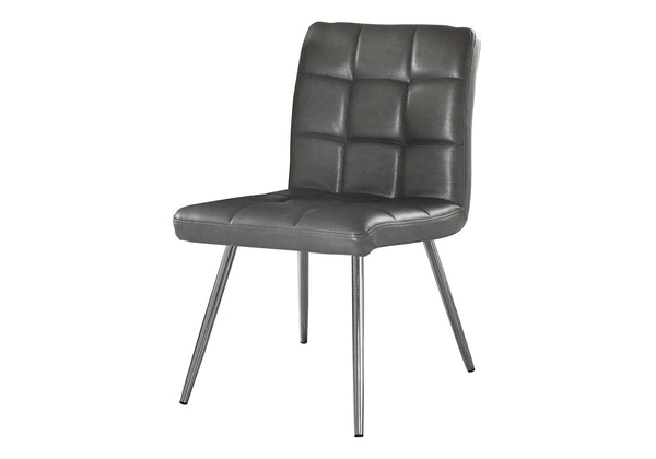 Monarch Specialties Dining Chair, Set Of 2, Side, Upholstered, Kitchen, Dining Room, Grey Leather Look, Chrome Metal, Contemporary, Modern Grey Foam,Metal,Polyurethane,Leather,Look I 1072