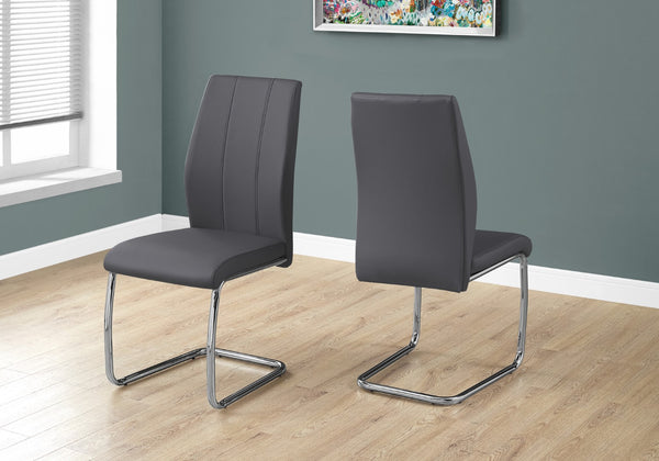 Monarch Specialties Dining Chair, Set Of 2, Side, Upholstered, Kitchen, Dining Room, 39" Height, Grey Leather Look, Chrome Metal, Contemporary, Modern Grey Foam,Metal,Leather,Look I 1077