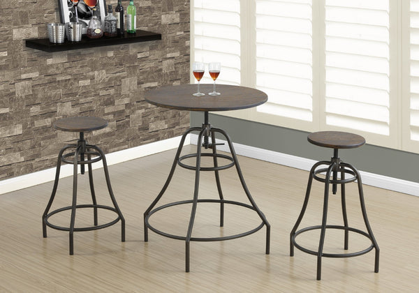 Monarch Specialties Dining Table Set, 3pcs Set, Small, 28" Round, Pub Height, Kitchen, Bar, Brown Metal, Brown Laminate, Transitional Brown Metal,Solid Wood I 1085