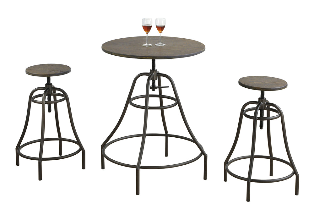 Monarch Specialties Dining Table Set, 3pcs Set, Small, 28" Round, Pub Height, Kitchen, Bar, Brown Metal, Brown Laminate, Transitional Brown Metal,Solid Wood I 1085