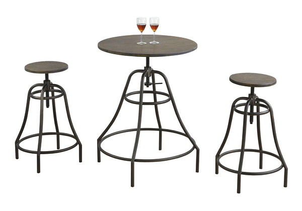 Monarch Specialties Dining Table Set, 3pcs Set, Small, 28" Round, Pub Height, Kitchen, Bar, Brown Metal, Brown Laminate, Transitional Brown Metal,Solid Wood I 1085
