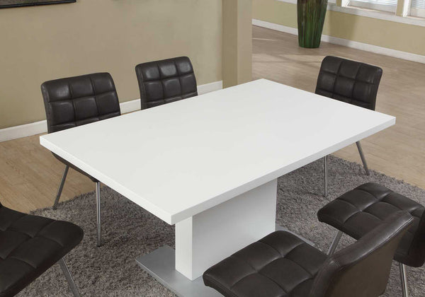 Monarch Specialties Dining Table, 60" Rectangular, Kitchen, Dining Room, Glossy White Laminate, Chrome Metal, Contemporary, Modern White Mdf,Metal I 1090