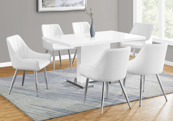 Monarch Specialties Dining Table, 60" Rectangular, Kitchen, Dining Room, Glossy White Laminate, Chrome Metal, Contemporary, Modern White Mdf,Metal I 1090