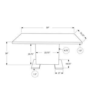 Monarch Specialties Dining Table, 60" Rectangular, Kitchen, Dining Room, Glossy White Laminate, Chrome Metal, Contemporary, Modern White Mdf,Metal I 1090