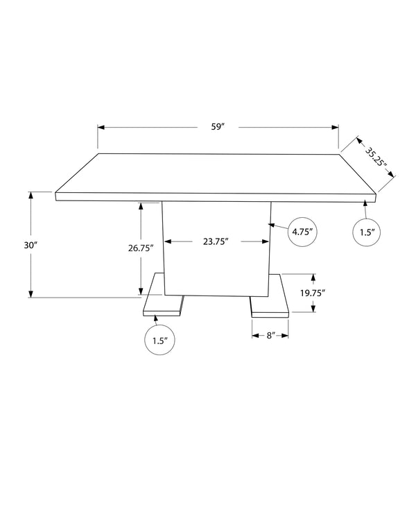 Monarch Specialties Dining Table, 60" Rectangular, Kitchen, Dining Room, Glossy White Laminate, Chrome Metal, Contemporary, Modern White Mdf,Metal I 1090