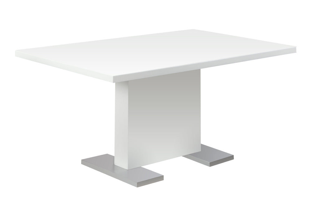 Monarch Specialties Dining Table, 60" Rectangular, Kitchen, Dining Room, Glossy White Laminate, Chrome Metal, Contemporary, Modern White Mdf,Metal I 1090