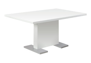 Monarch Specialties Dining Table, 60" Rectangular, Kitchen, Dining Room, Glossy White Laminate, Chrome Metal, Contemporary, Modern White Mdf,Metal I 1090