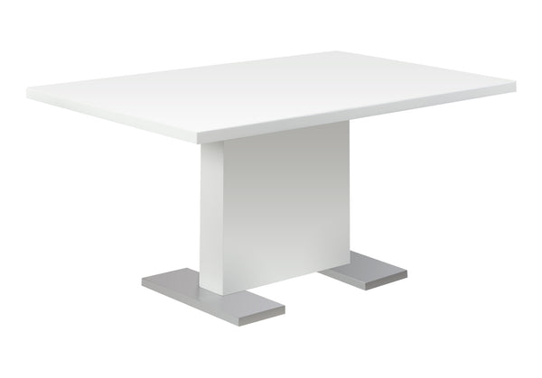 Monarch Specialties Dining Table, 60" Rectangular, Kitchen, Dining Room, Glossy White Laminate, Chrome Metal, Contemporary, Modern White Mdf,Metal I 1090