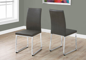 Monarch Specialties Dining Chair, Set Of 2, Side, Upholstered, Kitchen, Dining Room, Grey Leather Look, Chrome Metal, Contemporary, Modern Grey Foam,Metal,Leather,Look I 1094