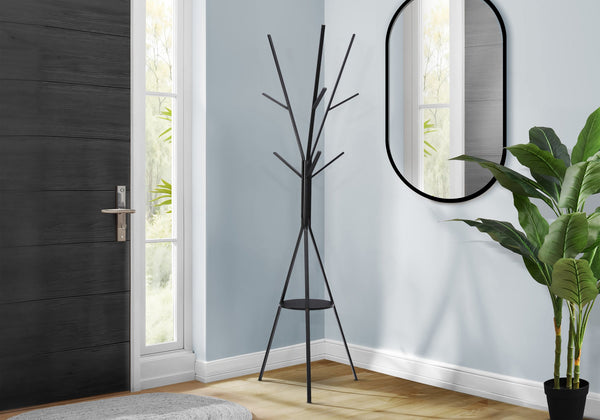 Coat Rack Hall Tree Black Metal 6 Hook Branch Design for Entryway or Bedroom