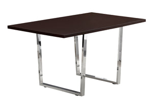 Monarch Specialties Dining Table, 60" Rectangular, Kitchen, Dining Room, Brown Laminate, Chrome Metal, Contemporary, Modern Espresso Particle Board,Metal I 1122